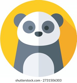 Uma ilustração de design plano estilizado de um rosto de panda dentro de um quadro circular amarelo brilhante profissional de alta qualidade detalhado moderno elegante elegante limpo nítido vibrante colorido
