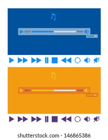 Stylized flat design music player application template and icons set.