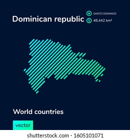 Stylized flat Dominican Republic map in blue and mint green colors