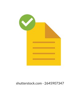 A stylized, flat graphic composition features a golden-yellow document icon, slightly angled to the right, suggesting a sense of completion or approval.