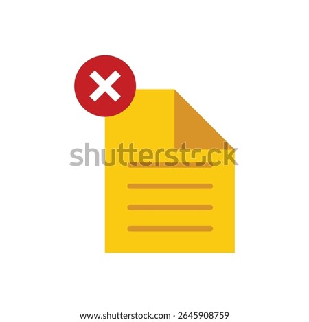 A stylized, flat graphic depicts a document marked for deletion. The composition is simple and clean, focusing on a single yellow document icon with horizontal lines suggesting text.
