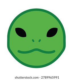 A stylized flat green reptile or lizard head icon with simple black eyes and a small mouth design on a white background