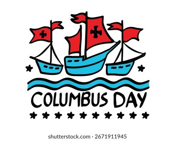 Ilustração estilizada desenhada à mão plana para a celebração do dia de columbus.Ilustração vetor