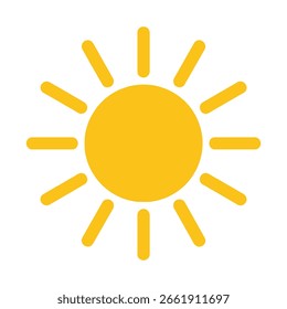 A stylized, flat icon of a bright yellow sun with radiating rays on a white background.