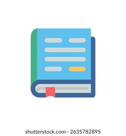 Stylized flat icon of a closed book with bookmark