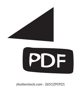A stylized, flat icon representing a PDF document with a black tab labeled 'PDF' and lines of text. The icon is isolated on a transparent background with a subtle grey angled overlay.