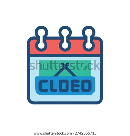 A stylized flat icon showing a calendar marked closed, indicating unavailability or holiday. Clean and modern design.