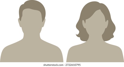 Ícones planos estilizados de um homem e uma mulher anônimos, fornecendo representações de perfil claras, mas genéricas, para aplicações digitais.