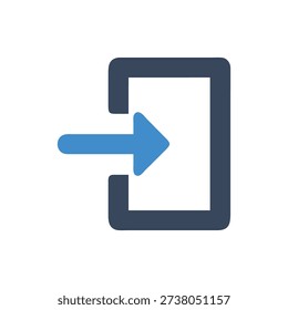 Stylized flat illustration of a blue arrow entering a square. The style is minimalist and clean on White Background.