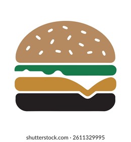 A stylized, flat illustration of a cheeseburger.