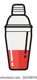 Ilustração estilizada e plana de um coquetel com um líquido vermelho e um topo branco, colocada sobre um fundo branco limpo. Perfeito para temas de bar, bebida ou mixologia.