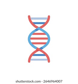 A stylized flat illustration of a DNA strand in blue and coral tones against a White Background, showcasing scientific information.