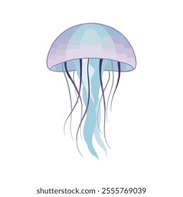 Stylized flat illustration of a jellyfish with soft blue and purple tones, minimalistic design, modern aesthetic, clean background