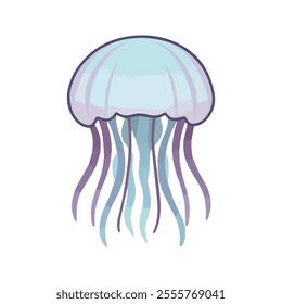 Stylized flat illustration of a jellyfish with soft blue and purple tones, minimalistic design, modern aesthetic, clean background