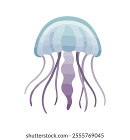 Stylized flat illustration of a jellyfish with soft blue and purple tones, minimalistic design, modern aesthetic, clean background