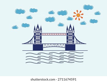 Ilustración plana estilizada del icónico puente de la torre de Londres.