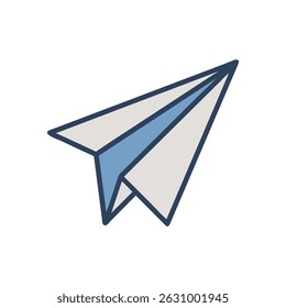 A stylized flat illustration of a paper airplane with blue and white elements set against a White Background.