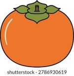 A stylized, flat illustration of a ripe orange persimmon fruit with a green calyx and stem.