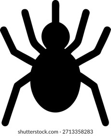 Una ilustración estilizada y plana de una araña, presentada como un icono limpio y aislado. Este gráfico es ideal para uso digital e impreso.
