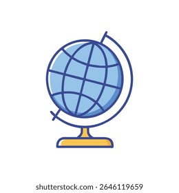 A stylized flat illustration of a world globe against a White Background. The artwork is simple and modern.