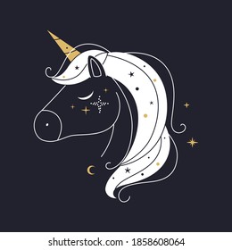 Stylized flat style unicorn. Cute girly art. Vector illustration.