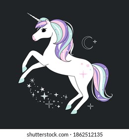 Stylized flat style unicorn. Cute girly art. Vector illustration.