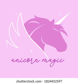 Stylized flat style unicorn. Modern pastel palette. Cute girly art. Vector illustration.