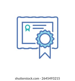Stylized flat vector certificate illustration with a ribbon and seal on a White Background. Depicts accomplishment in a simple design.