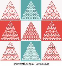 Stylized flat vector Christmas trees. Happy New Year and Merry Christmas. Vector Flat Christmas. Retro and vintage vector illustration. Retro colors