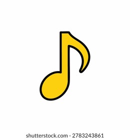A stylized flat vector icon of a single musical note colored in vibrant yellow with a bold black contour line on a plain white backdrop