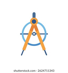 Stylized flat vector illustration of a drafting compass forming a circle against a White Background. Geometric and minimalist design.