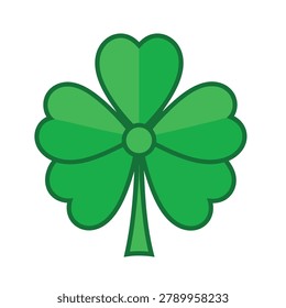 A stylized flat vector illustration of a green three leaf clover or shamrock isolated on a white background