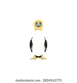Stylized Flat Vector Illustration of a Northern Gannet Seabird Facing Forward on White Background