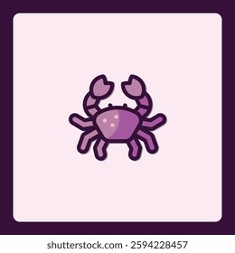 Stylized Flat Vector Illustration of a Purple Crab Icon with Rounded Features