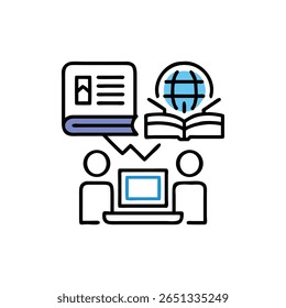 Ilustração de vetor plana estilizada mostrando o conceito on-line de educação com símbolos no fundo branco. Estilo minimalista para site e app.