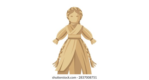A stylized flat vector illustration of a traditional Slavic straw doll, often used as a folk talisman or ritualistic figure.