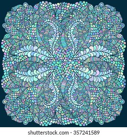 Stylized floral abstract floral wave ornaments, hand drawn vector illustration made of simple doodles. Zen tangle miracle ornament