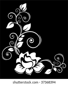 Stylized  floral border  with rose on a black background.