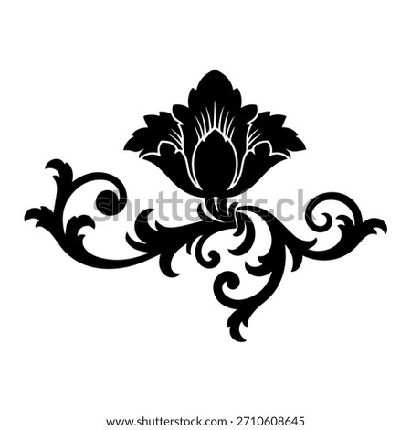 Stylized floral bud with elegant curl and swirl, ornamental silhouette vector illustration for art deco and luxury branding