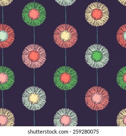 stylized floral chalk drawing seamless pattern