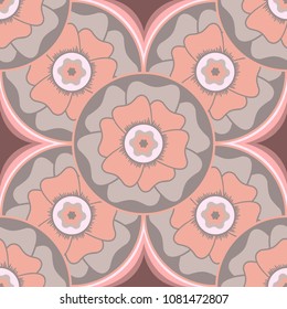Stylized floral circular seamless pattern in Oriental style. Pastel color. Vector illustration.