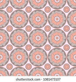 Stylized floral circular seamless pattern in Oriental style. Pastel color. Vector illustration.