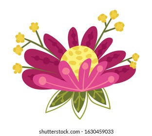 Stylized Floral Composition with Fancy Shaped Flowers Vector Illustration