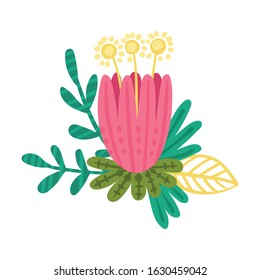 Stylized Floral Composition with Fancy Shaped Flowers Vector Illustration