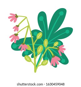 Stylized Floral Composition with Fancy Shaped Flowers Vector Illustration