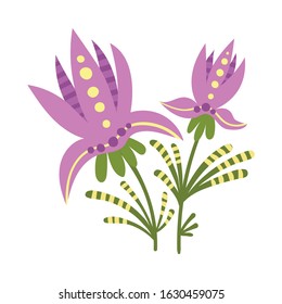 Stylized Floral Composition with Fancy Shaped Flowers Vector Illustration