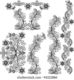 Stylized floral design. A set of borders and the elements.