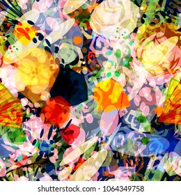 Stylized floral elements. Colorful seamless texture. Abstract vector background for web page, banners backdrop, fabric, home decor, wrapping