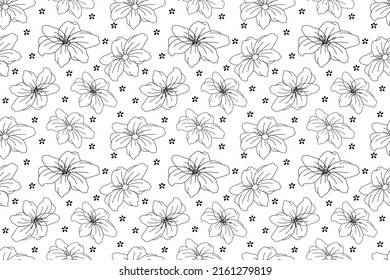 Stylized floral endless background. Retro style hibiscus and tiny flower patterns on white backdrop. Decorative item for wedding invitations, winter card and birthday cards. Vector illustration