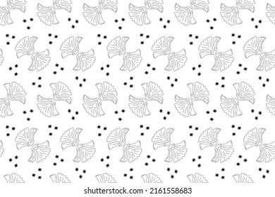 Stylized floral endless background. Floral seamless pattern, hand drawn line art leaves on white. Monochrome, botanical forest plants tree foliage. Vector illustration